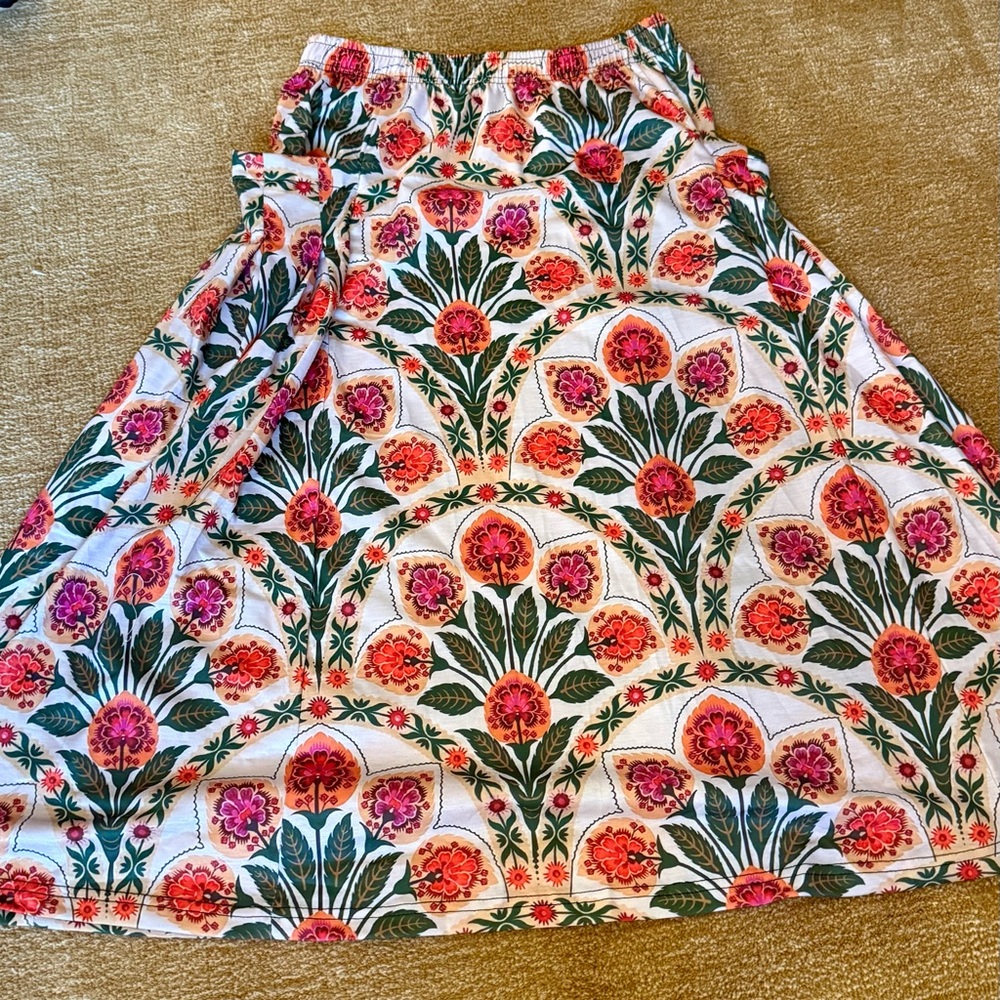 Floral Print A-Line Skirt — Pink & Green Blooms